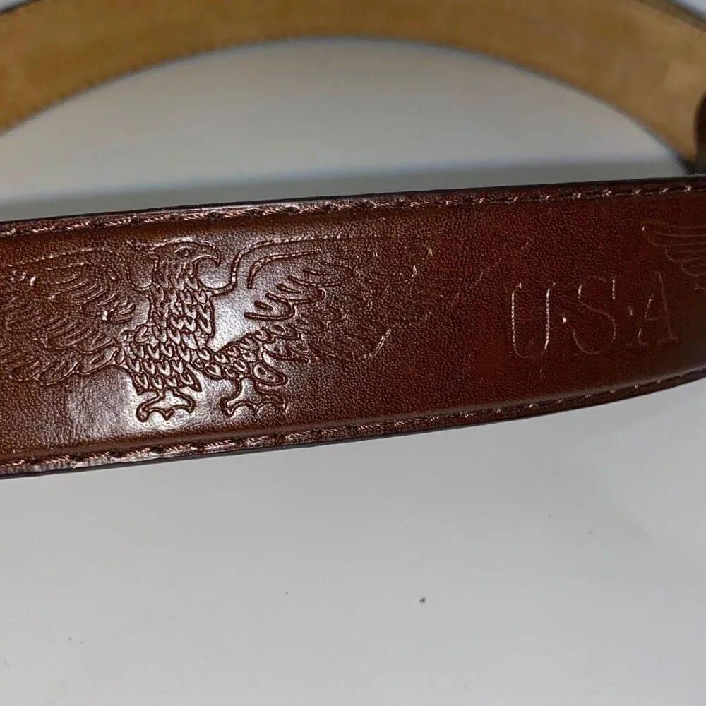 Men's Genuine Leather Belt‎ Embossed Eagle USA Patriotic Logo Brown Large 42